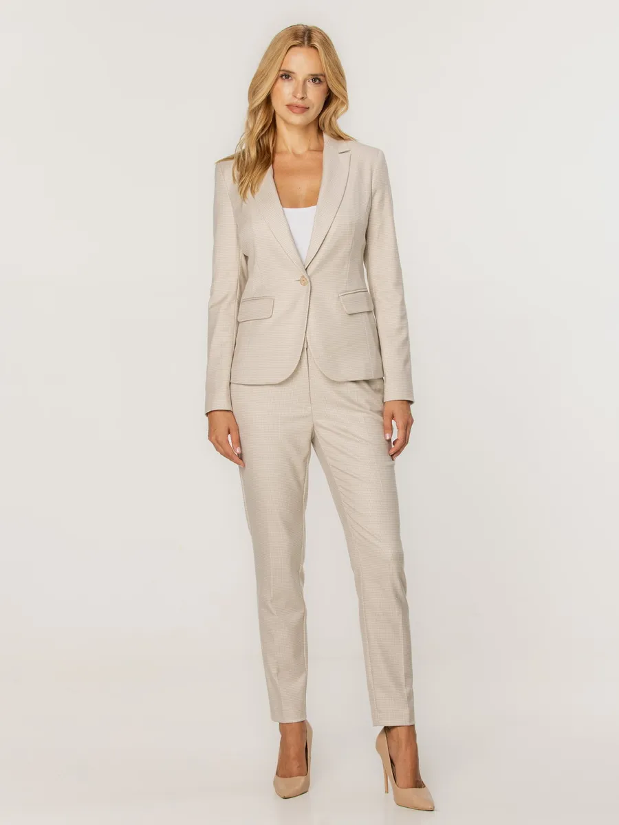 Damen Hosenanzug beige mit dezentem Pepita-Muster 17437