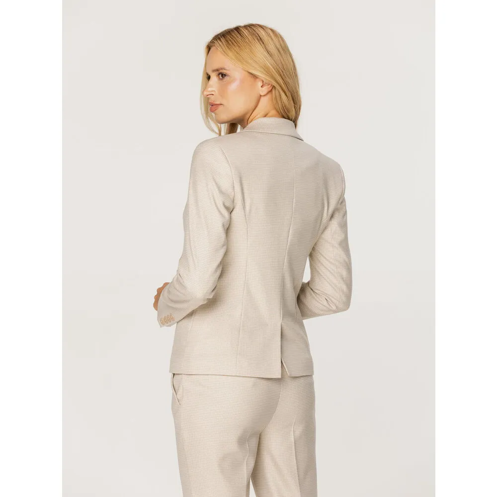Damen Hosenanzug beige mit dezentem Pepita-Muster 17437