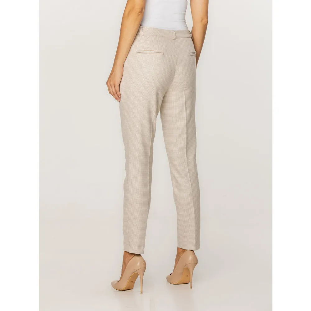 Damen Hosenanzug beige mit dezentem Pepita-Muster 17437
