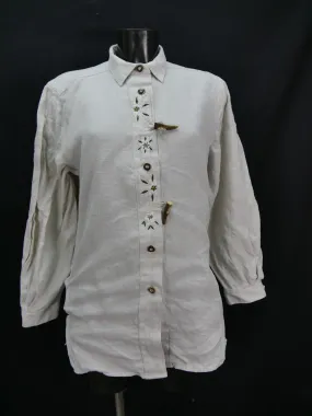 Gr.38 Trachtenbluse Bluse Imperial beige Leinen Edelweiss Stickerei TB2656
