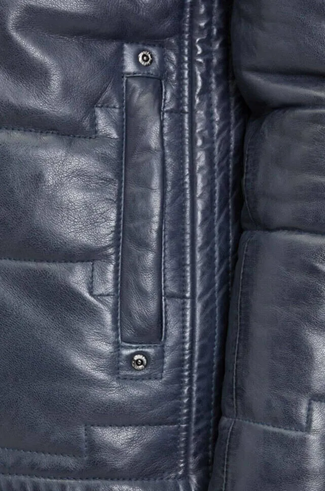Graue Herren-Lederjacke im Daunenjacken-Stil &bdquo;Aplin&ldquo;.
