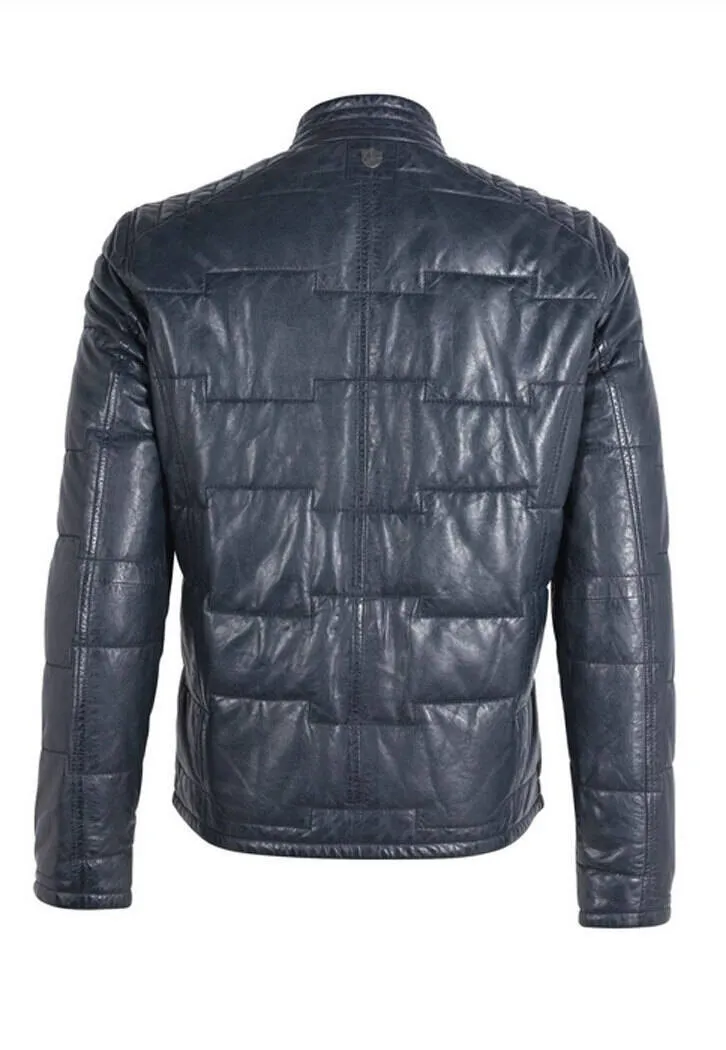 Graue Herren-Lederjacke im Daunenjacken-Stil &bdquo;Aplin&ldquo;.