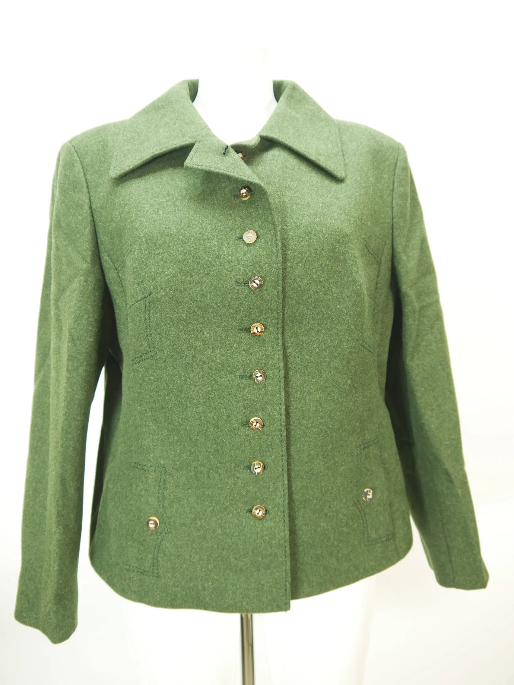 Lang Trachten grün mit Hirschhornknöpfen fescher Damen Loden Janker Gr.48