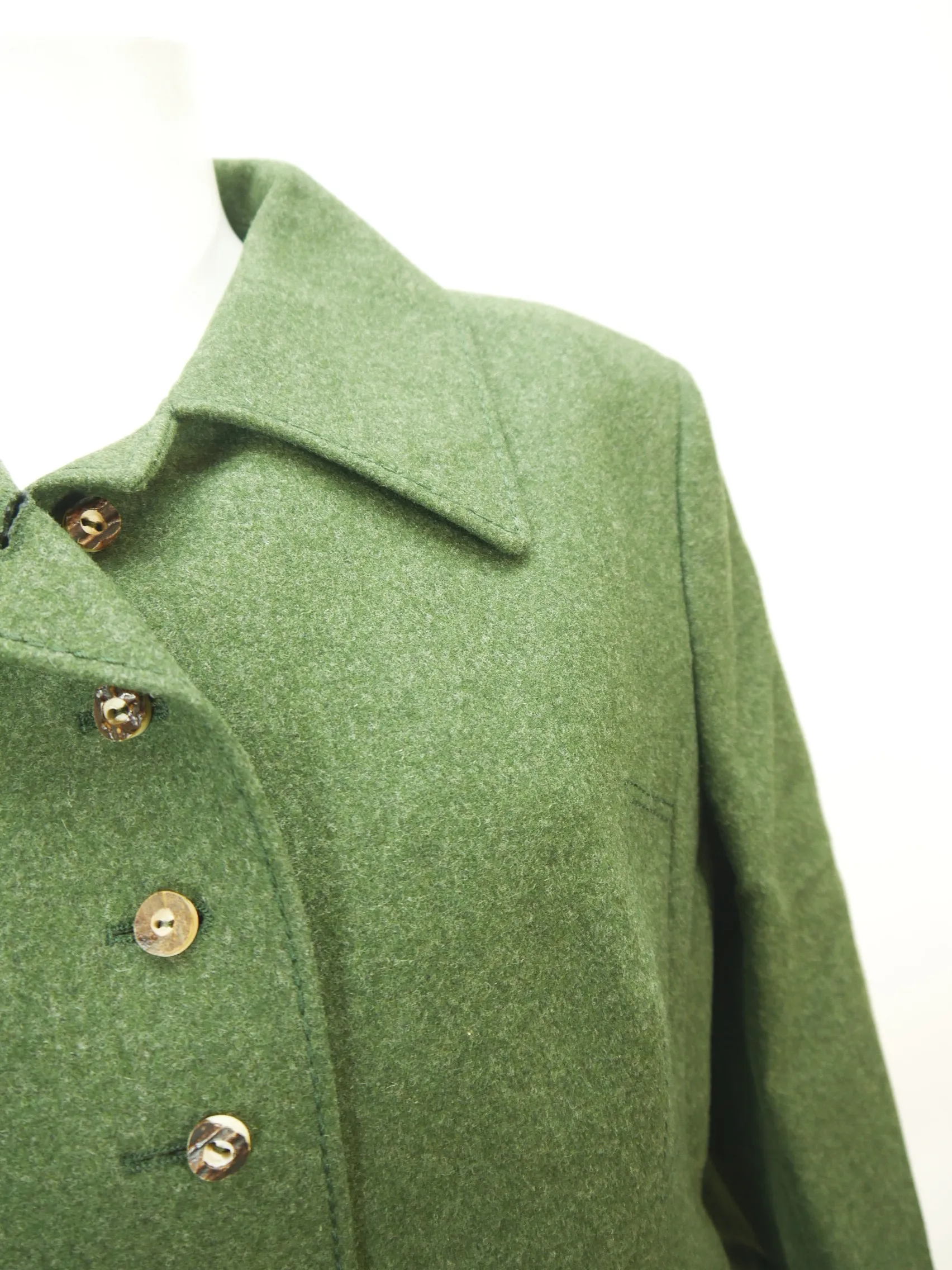 Lang Trachten grün mit Hirschhornknöpfen fescher Damen Loden Janker Gr.48
