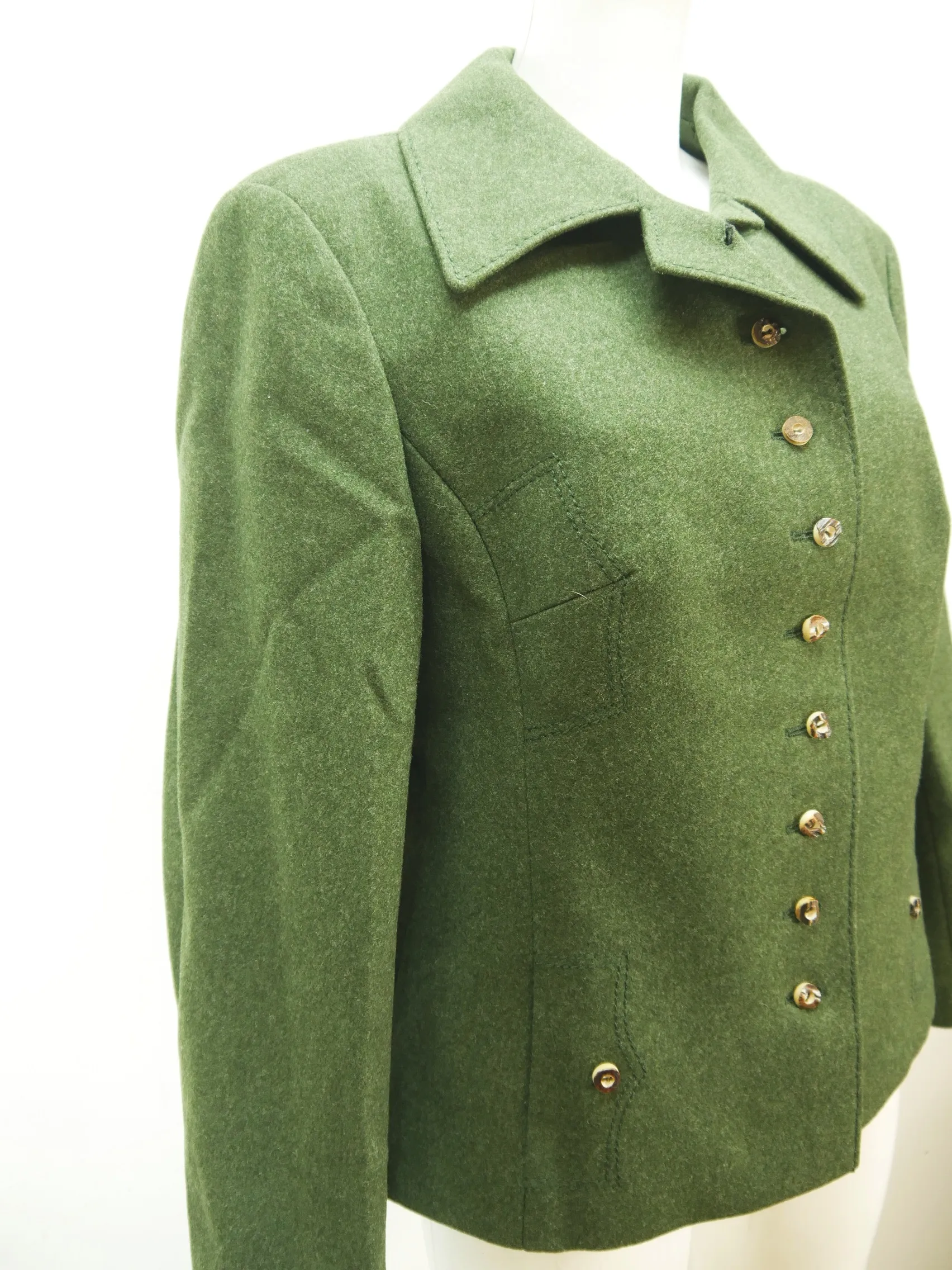 Lang Trachten grün mit Hirschhornknöpfen fescher Damen Loden Janker Gr.48