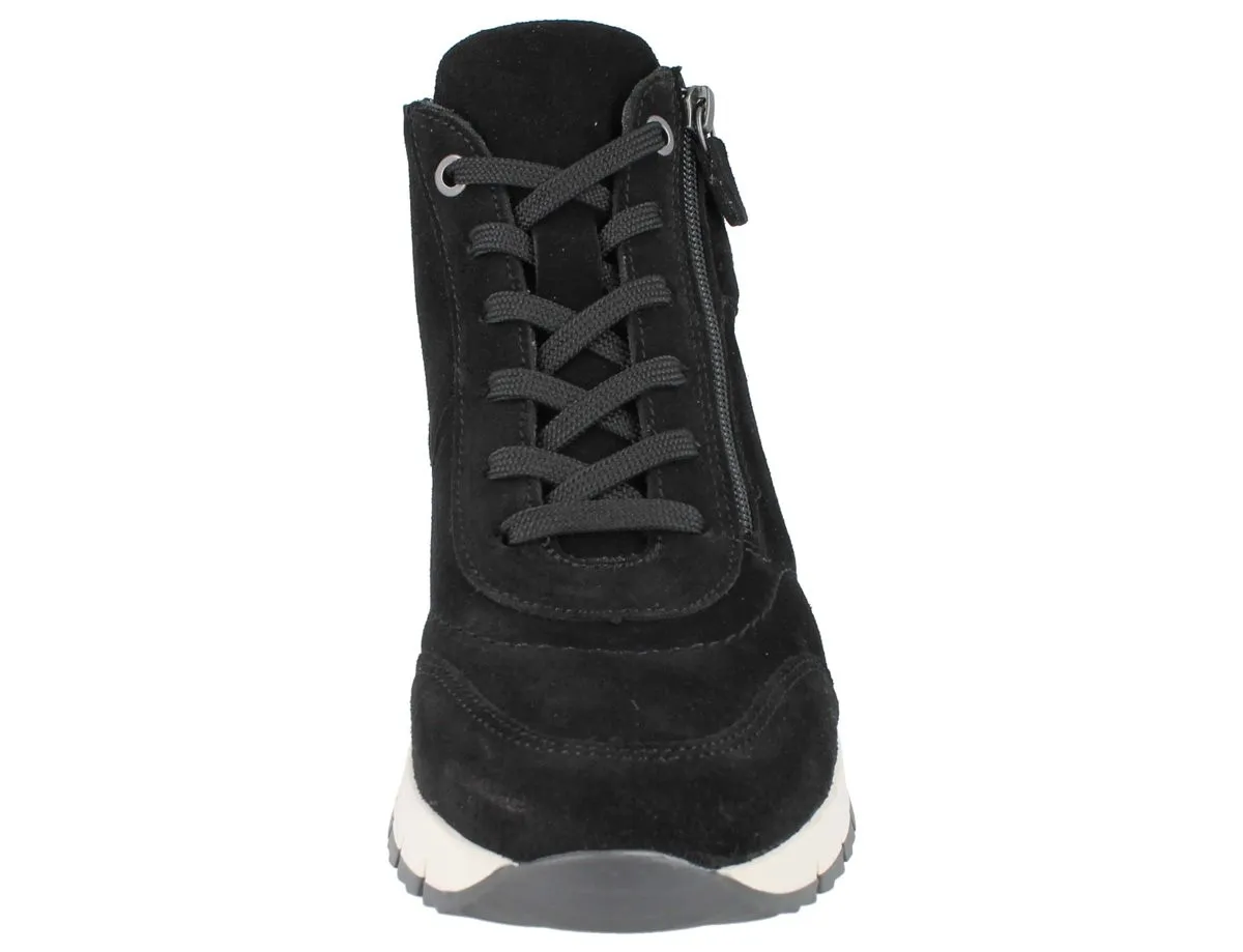 LONGO Damen Schnür Stiefelette schwarz Veloursleder