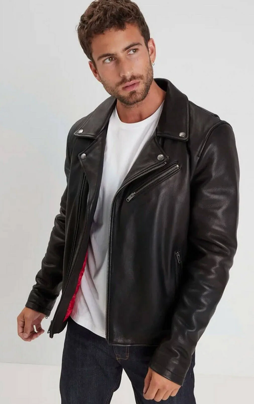 Schwarze Biker-Lederjacke aus Rindsleder fur Herren &quot;102426&quot;