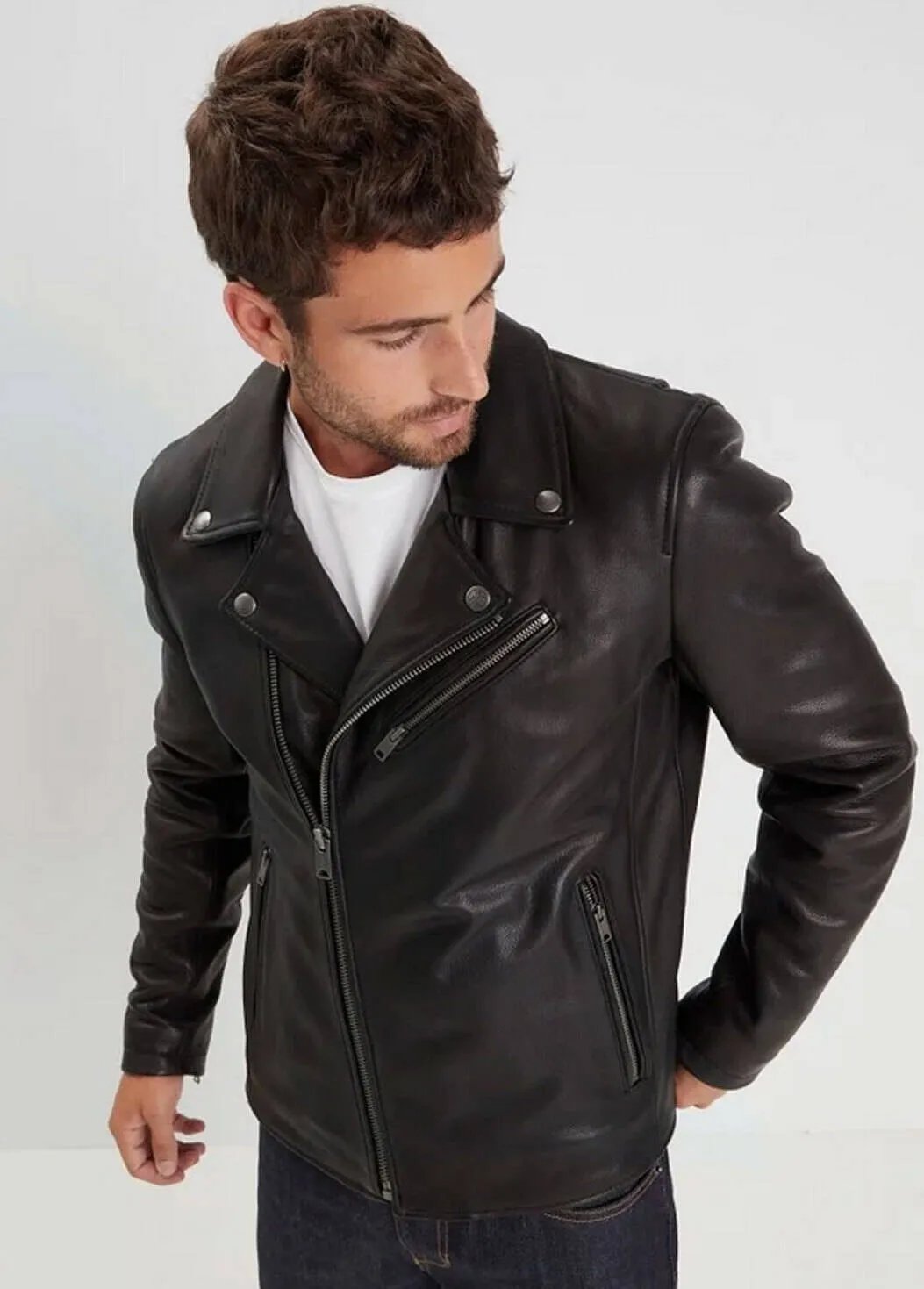 Schwarze Biker-Lederjacke aus Rindsleder fur Herren &quot;102426&quot;