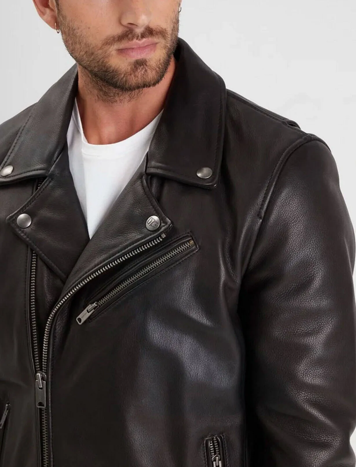 Schwarze Biker-Lederjacke aus Rindsleder fur Herren &quot;102426&quot;
